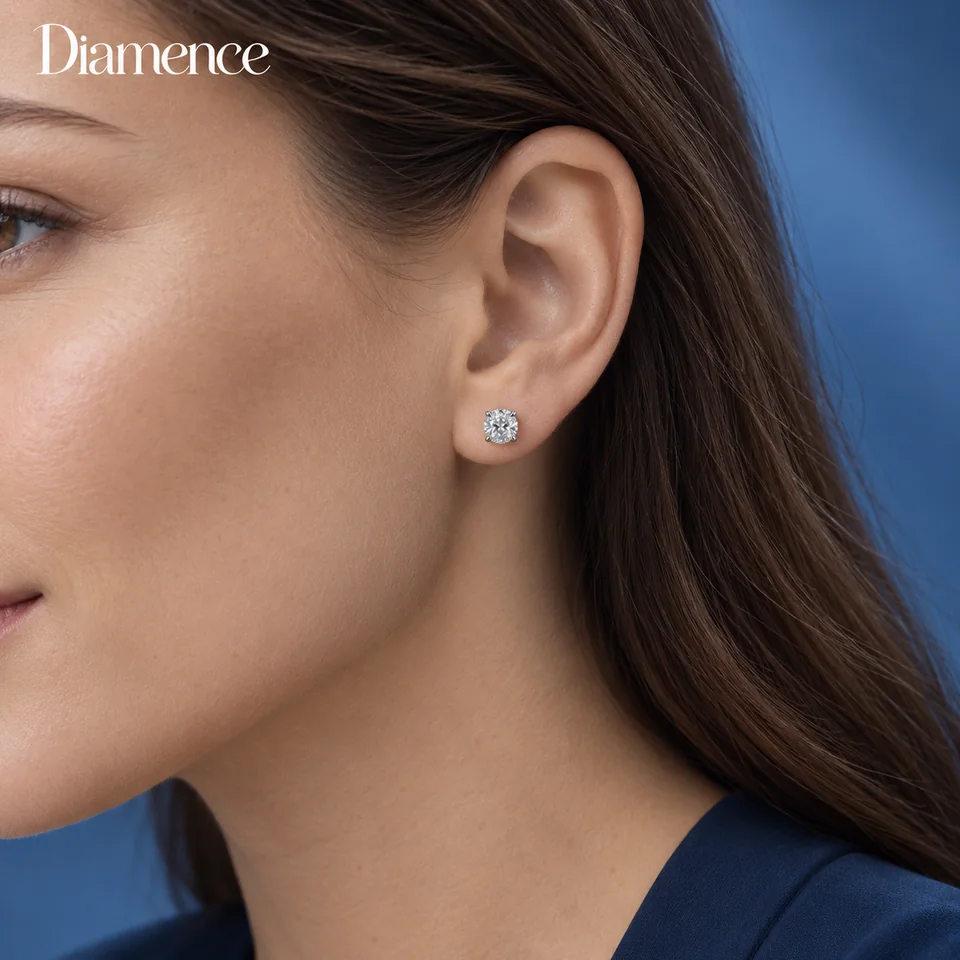 Серьги Пусеты — изображение посадки из каталога Diamence